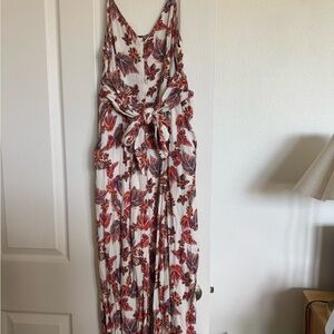 Free People Floral Jumpsuit in Red and White